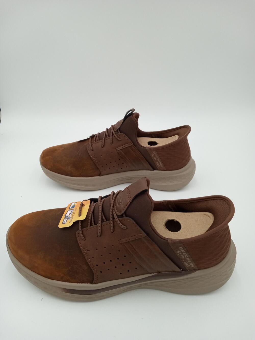 Skechers Slip-ins Shoes Mens Brown Leather Casual Sneakers Memory Foam Sz 8.5 WW